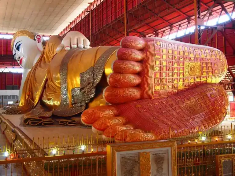 reclining Buddha statue in Chaukhtatgyi Buddha Temple in Yangon, Myanmar